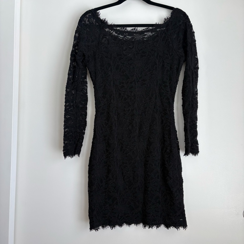 Elegant Black Long Sleeve Lace Dress Size Medium